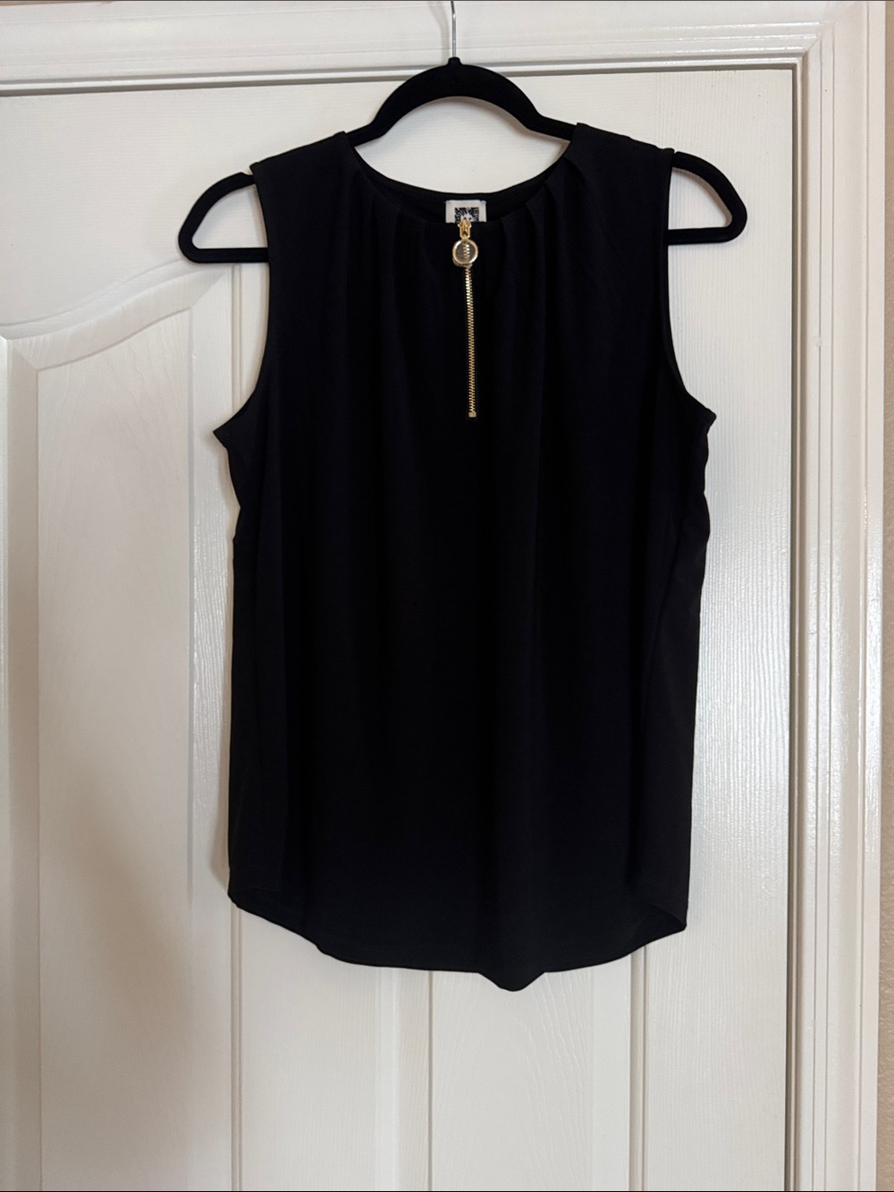 Anne Klein Black Sleeveless Top with Gold Zip Pull